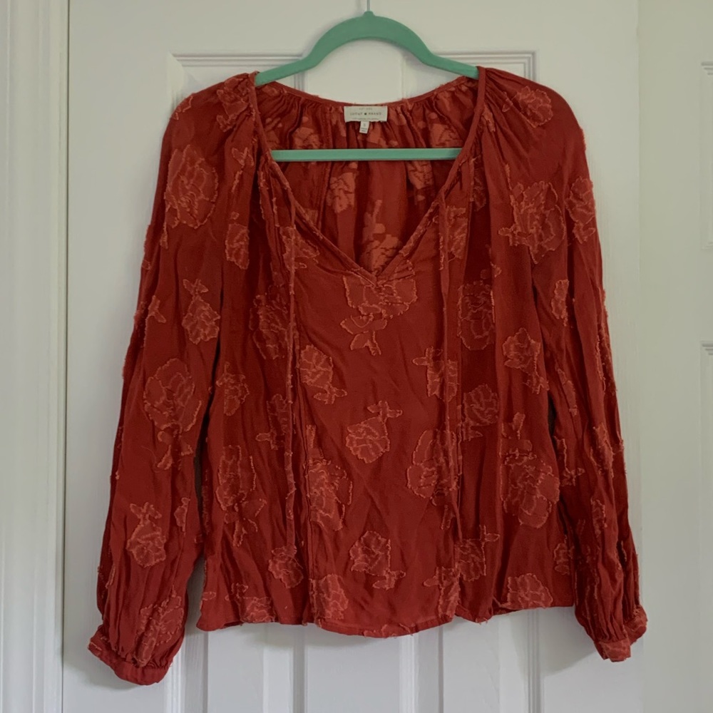 EUC Lucky Brand Rust Floral Jacquard Top
